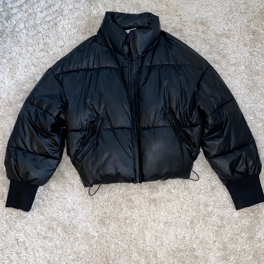 Faux Leather PUFFER JACKET Size SMALL